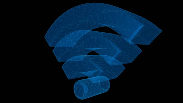 Wi-Fi 3d wireframe with thin blue lines. Futuristic hologram on black background. 3d illustration