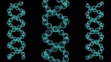 İnce mavi çizgileri olan 3D molekül kablo. Siyah arka planda nanobiyoloji fütüristik hologramı. Döngü canlandırması