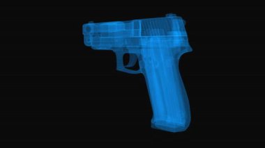 Tabanca kablo şeması. Mavi çizgili 3D görüntüleme. Siyah arkaplanda döngü döndürmesi.