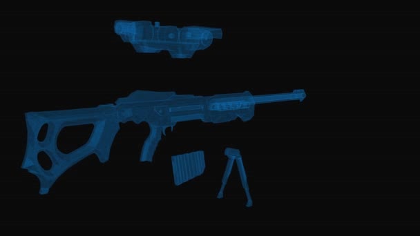 Partes Del Esquema Armadura Rifle Francotirador Renderizado Con Líneas Rejilla — Vídeos de Stock