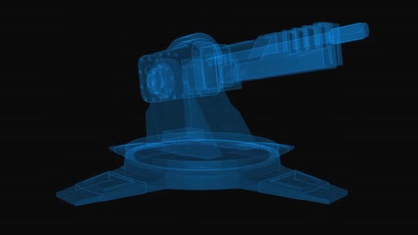 Futuristic Senapan Mesin Menara Wireframe Skema Render Dengan Garis Biru — Stok Video