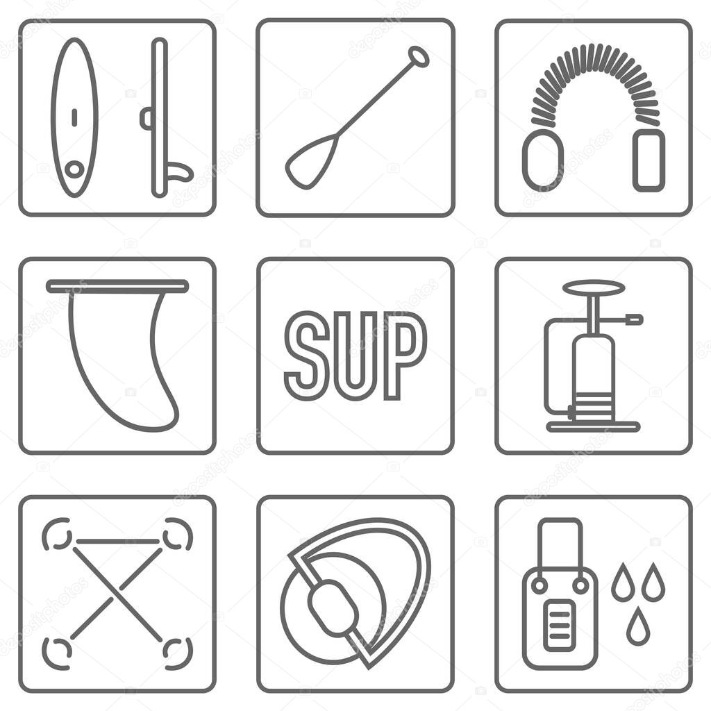 Set icons sup surfing vector graphics
