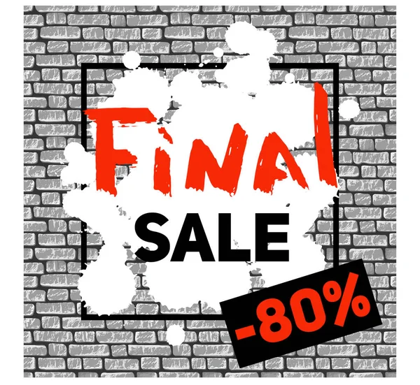 Büyük satışlar ve indirimli pankartlar tuğla duvar zemininde klasik desenli elle yazılmış harflerle..