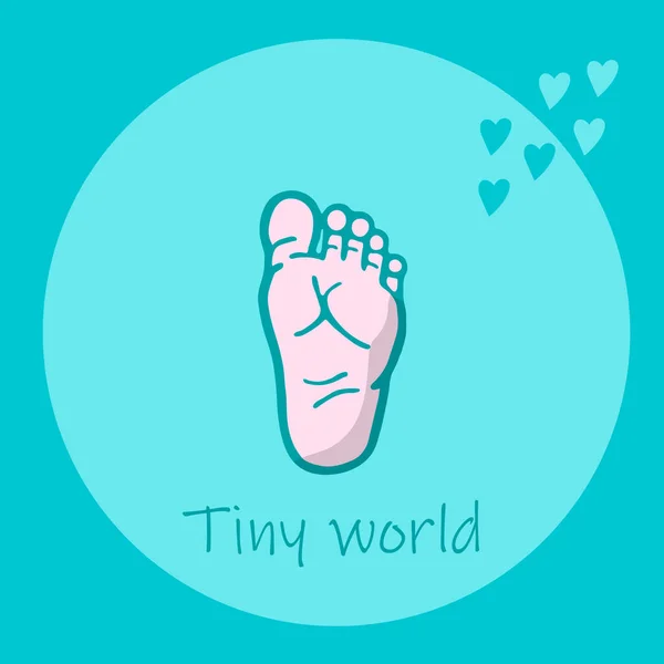 Winziger Niedlicher Baby Fußabdruck Mit Türkisfarbenem Umriss Hellblauer Hintergrund Mit — Stockvektor