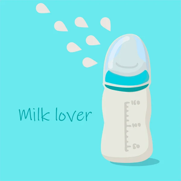 Babymilchflasche Auf Hellblauem Hintergrund Mit Fliegenden Tropfen Fütterungsflasche Mit Brustwarze — Stockvektor