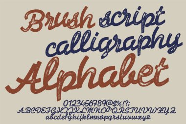 Klasik fırça betiği yazı tipi, el yazısı kaligrafik alfabe. Alfabe tarzında desenli eşsiz fırça. Vektör İllüstrasyonu.