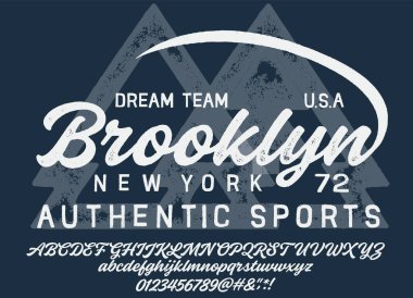 Klasik fırça betiği yazı tipi. Tişört ya da giysi için el yazısıyla kaligrafik alfabe. Alfabe biçiminde desenli eşsiz fırça. Moda ve baskı için eski moda vektör grafiği