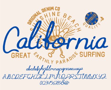 Klasik fırça betiği yazı tipi. Tişört ya da giysi için el yazısıyla kaligrafik alfabe. Alfabe biçiminde desenli eşsiz fırça. Moda ve baskı için eski moda vektör grafiği.