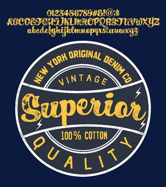 Vintage Brush Script Lettering Font Alfabeto Caligráfico Manuscrito Para Camiseta — Vector de stock