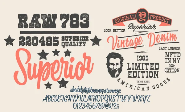 Vintage Brush Script Lettering Font Alfabeto Caligráfico Manuscrito Para Camiseta — Vector de stock