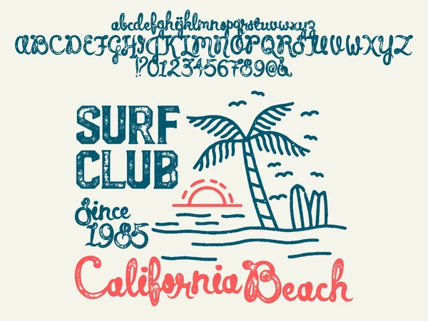 Handmade Surfing Summer Font Typeface Custom Handwritten Surfers Alphabet Original — Stock Vector