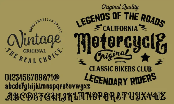 Μοτοσικλέτα Club Κοινότητα Λογότυπο Design Decorative Γραμματοσειρά Γράμματα Αριθμοί Και — Διανυσματικό Αρχείο