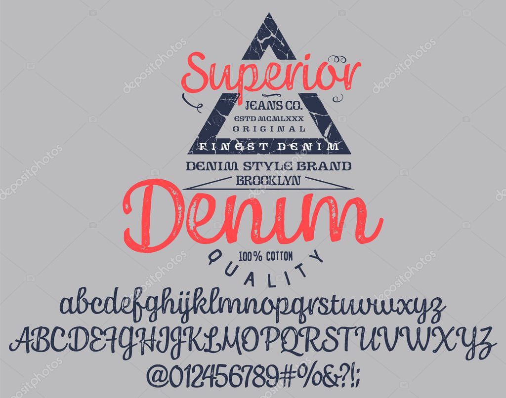 Craft retro vintage typeface design. Youth fashion type. Textured alphabet. Pop modern display vector letters. Drawn in graphic style. Set of Latin characters numbers