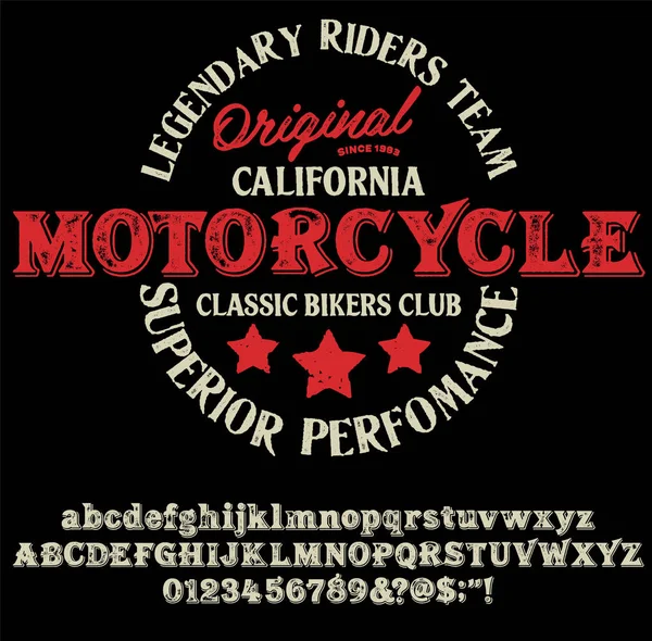 Motorfiets Club Community Logo Design Decoratieve Lettertype Brieven Nummers Symbolen — Stockvector