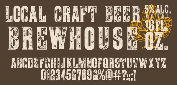 Brewery vintage alphabet font. Custom handwritten alphabet. Retro textured hand drawn typeface with grunge effect. Vector illustration. Letters and Numbers. Original Design