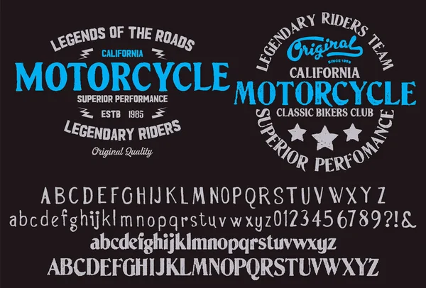 Projektowanie Logo Klubu Motocyklowego Dekoracyjna Czcionka Litery Liczby Symbole Ilustracja — Wektor stockowy