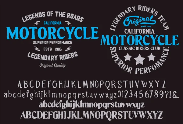 Motorfiets Club Community Logo Design Decoratieve Lettertype Brieven Nummers Symbolen — Stockvector