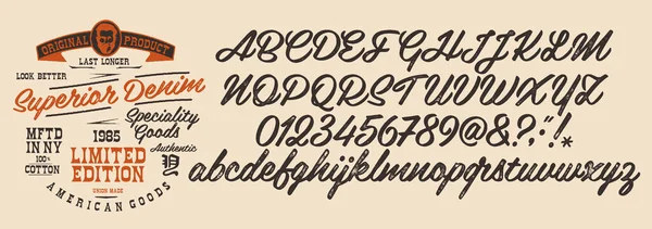 Alfabeto Caligráfico Manuscrito Para Shirt Vestuário Vintage Escova Script Lettering — Vetor de Stock