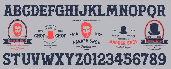 Barbershop Typeface Retro Alphabet Western Style Slab Serif Type Letters — Stock Vector