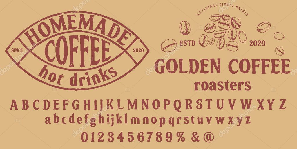 Vintage font coffee illustration for poster or menu template.Quote coffee cup typography. Calligraphy style quote. Shop promotion motivation.  Coffee break. Vector & illustration.
