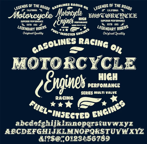 Moto Club Design Logo Communautaire Fonte Décorative Lettres Chiffres Symboles — Image vectorielle