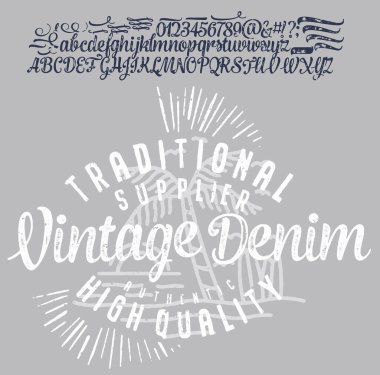 Eski tip yazı tipi tasarımı, el yapımı. Gençlik modasına uygun. Dokulu alfabe. Pop modern ekran vektör harfleri. Grafik şeklinde çizilmiş. Latince karakter sayısı kümesi