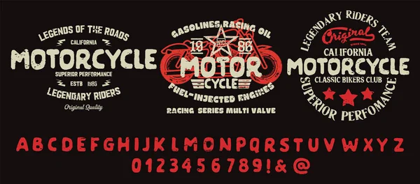 Moto Club Design Logo Communautaire Fonte Décorative Lettres Chiffres Symboles — Image vectorielle