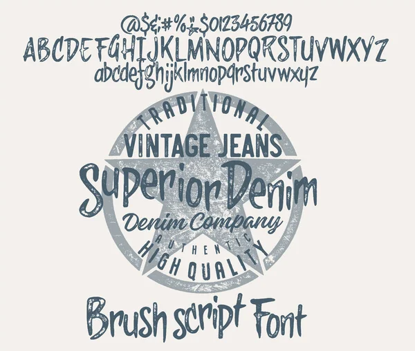 Alfabeto Caligráfico Manuscrito Para Shirt Vestuário Vintage Escova Script Lettering — Vetor de Stock