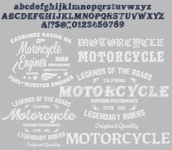 Moto Club Design Logo Communautaire Fonte Décorative Lettres Chiffres Symboles — Image vectorielle