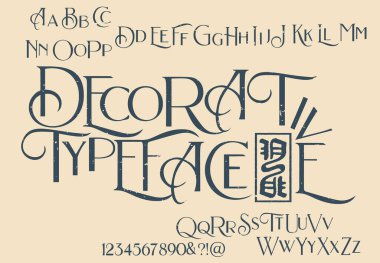 Art Deco döneminden esinlenilmiş dekoratif serif yazı tipi. Eski estetiği modern ve minimalist bir şekilde temsil ediyor. Yazı tipi zarif ligatür logo tasarımı, ambalaj veya davetiye kartları için mükemmeldir.