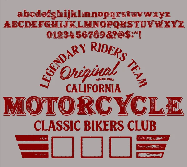 Motorfiets Club Community Logo Design Decoratieve Lettertype Brieven Nummers Symbolen — Stockvector