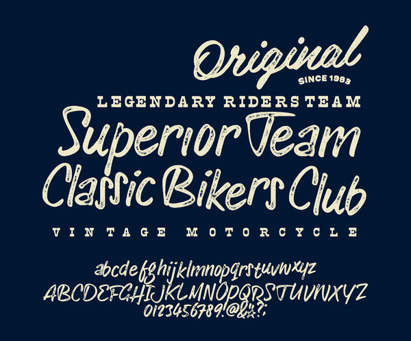 Motorcycle club community logo design.Decorative  font. Letters, Numbers and Symbols. Vector Illustration.