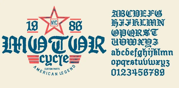 Motocykl Klub Společenství Logo Design Dekorativní Písmo Písmena Čísla Symboly — Stockový vektor