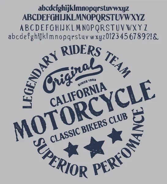 Motorcycle Club Community Logo Design Decorative Font Letters Numbers Symbols — Stock Vector