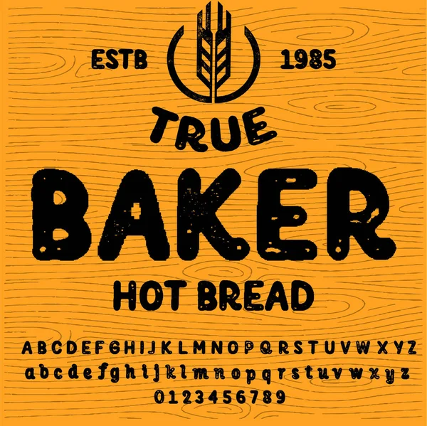 Handgefertigte Schrift Bäckerei Individuell Handgeschriebenes Alphabet Buchstaben Und Zahlen Original — Stockvektor