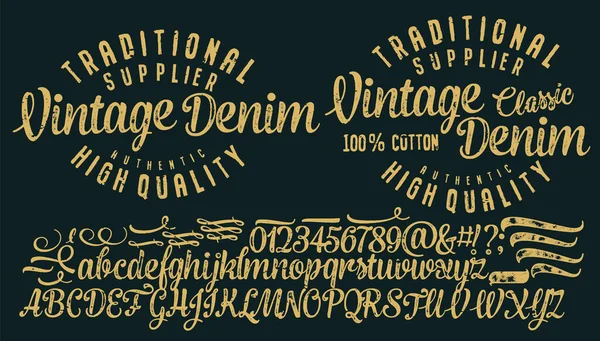 Vintage Brush Script Alfabeto Moderno Retro Typeface Escova Única Texturizada — Vetor de Stock