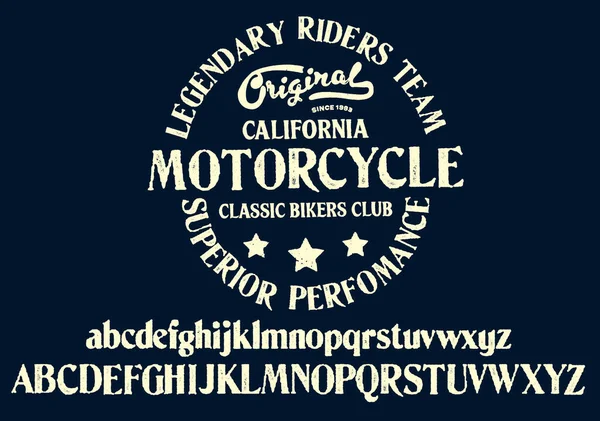 Μοτοσικλέτα Club Κοινότητα Λογότυπο Design Decorative Γραμματοσειρά Γράμματα Αριθμοί Και — Διανυσματικό Αρχείο