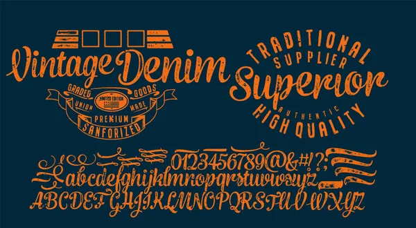 Craft Design Vintage Rétro Typeface Type Mode Jeunesse Alphabet Texturé — Image vectorielle