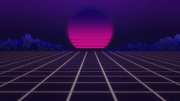 Arcade gaming retro background.New retro wave space. Suitable for compositing. (3D rendering)