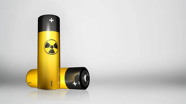 Beyaz zemin üzerinde nükleer piller (3D illüstrasyon)