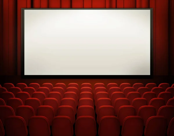 Boş beyaz ekranlı boş bir sinema modeli, kendi tasarımını eklemek için. 3B görüntüleme