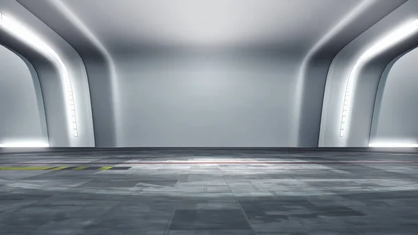 Fütürist sanal stüdyo arkaplanı. Sanal izleme sistemi için ideal, yeşil ekranlı. (3D görüntüleme)