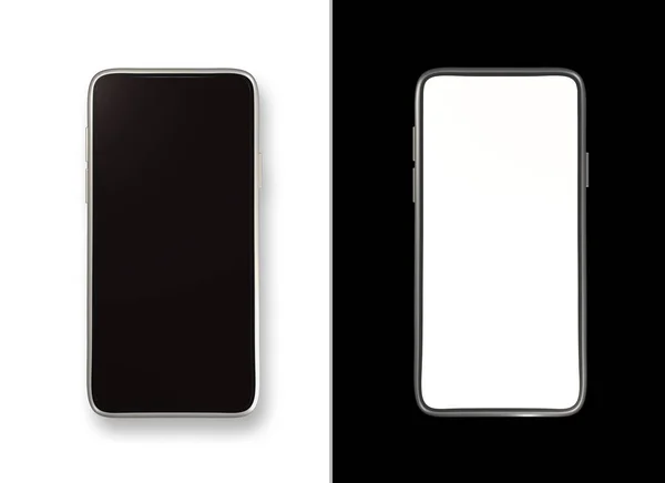 Modélisation Isolée Smartphones Noirs Blancs Gabarit Pose Plat Rendus — Photo