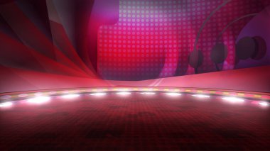 Televizyon programları, reklamlar ya da etkinlikler için sinema sanal stüdyo arkaplanı. Yeşil ekranlı VR izleme sistemi için ideal. (3D görüntüleme)