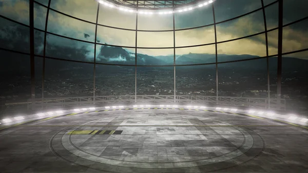 Televizyon programları, reklamlar ya da etkinlikler için manzara sanal stüdyo arkaplanı. Yeşil ekranlı VR izleme sistemi için ideal. (3D görüntüleme)