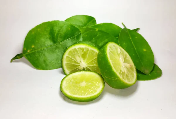 Lemon Fruit Slices Lemon Leaf Isolated White Background Tropical Fruit — Stock Photo, Image