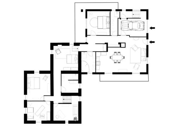 Black White Floor Plan — 스톡 사진