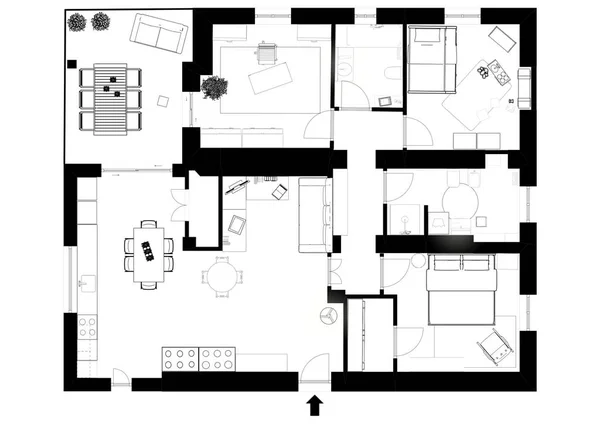 Tweede Plattegrond Plattegrond Zwart Wit Plattegrond — Stockfoto