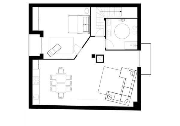 2階の計画だ 黒と白のフロアプラン フロアプラン — ストック写真
