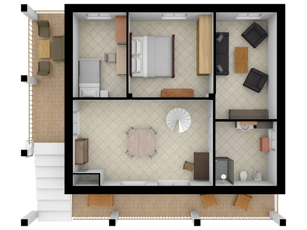 Ev planı çizimi, 3D çizim. 3D kat planı. 3D çizim kat planı. Emlak için kat planları. Pazarlama için renk tabanı planı.